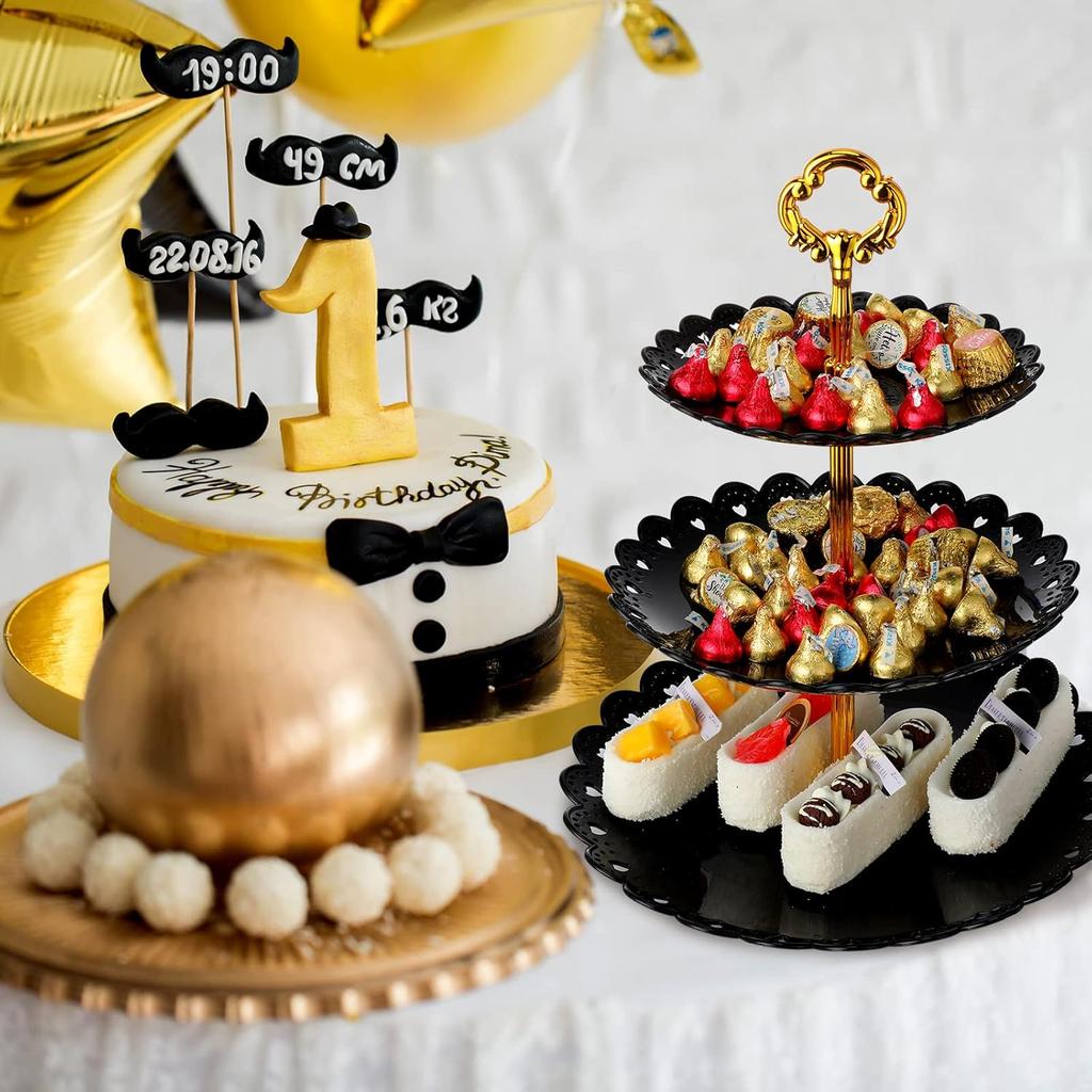 3 Tier Plastic Pastry Stand Cupcake Fruit Candy Dessert Table Display Set Tiered Tray for Wedding Birthday Tea Party Decoration