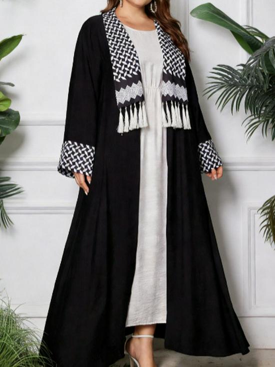 Plus-Size Geometric Print Middle Eastern Muslim Cardigan Robe with Tassels XXXL разноцветный