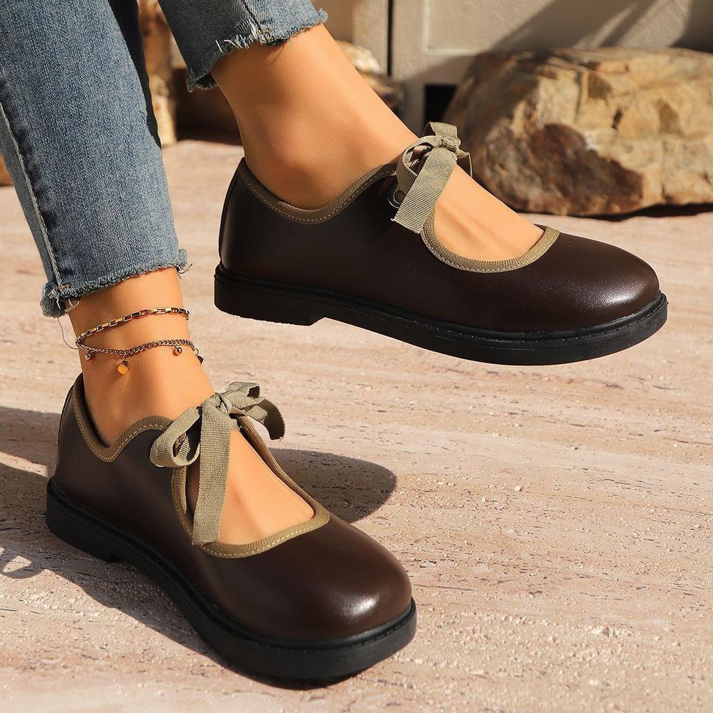 Fashion round head lace-up shallow mouth flat-soled single shoes Mary Jane shoes 2025 spring and summer explosion high-end small leather shoes women