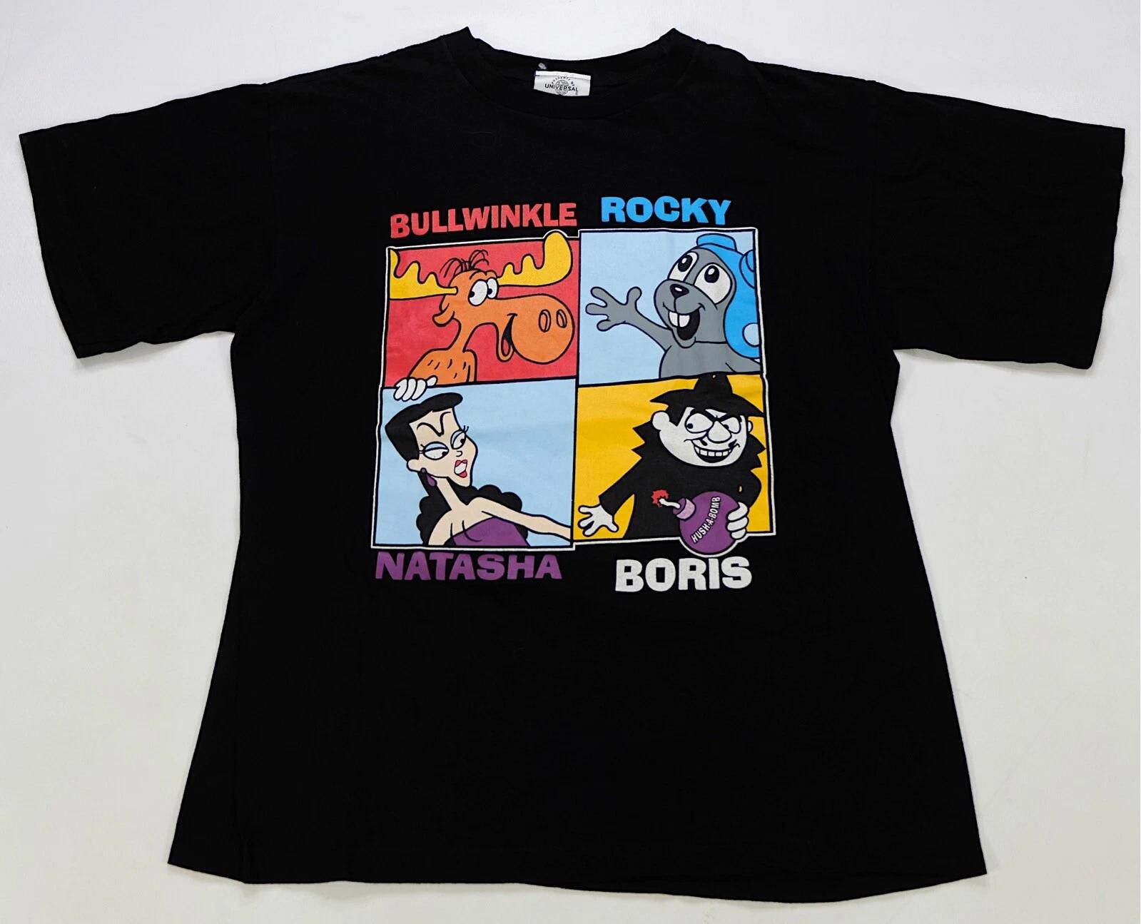 Rare VTG PROPERTY OF UNIVERSAL Rocky & Bullwinkle Natasha & Boris T Shirt 90s OS M