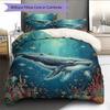 Sea Fish Ink Painting Pattern Bedding Home Decoration Birthday Gift (1 * duvet cover + 2 * pillowcase, without core)