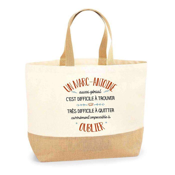 Sac shopping en jute - PLANETEE - Un Marc-Antoine aussi génial - Jute naturel - Prénom personnalisé - Fabriqué en France