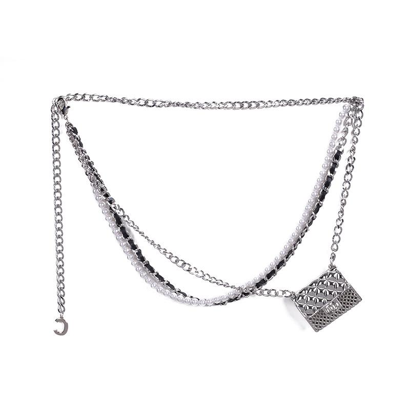 

Mary Influencer waist chain bag - fashion imitation pearl waist bag for women - luxury chain bag accessory серебряный