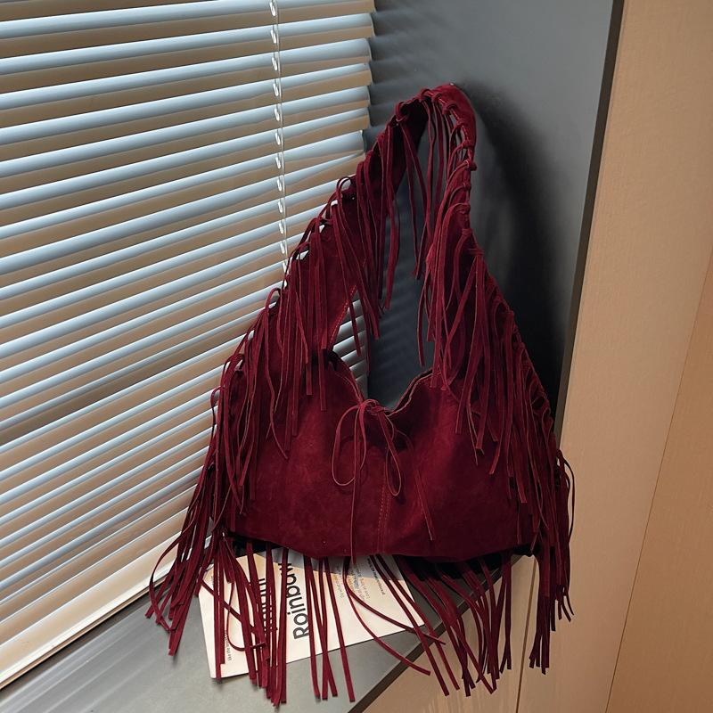 

Богемная сумка с бахромой женская новая в ретро-стиле большой вместимости замшевая сумка на плечо сумка-тоут бордовый