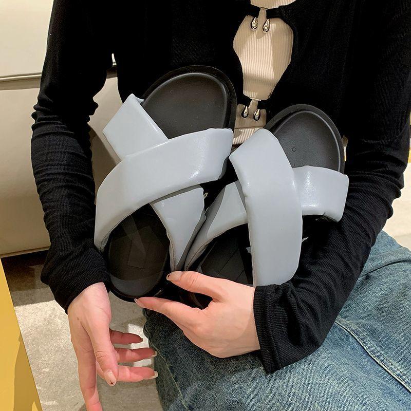 Summer Height Slides High Up To 5cm Heel Woman Slippers Off White Sandals Rubber Open Toe Shoes for Women 2024 Easy Wears Casual