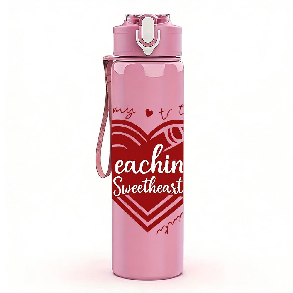 1PC Teaching Heart Vintage Letter 750ml Color Plastic Sports Water Bottle Leakproof Flip Straw Lid Suitable for Sports Office Home Use