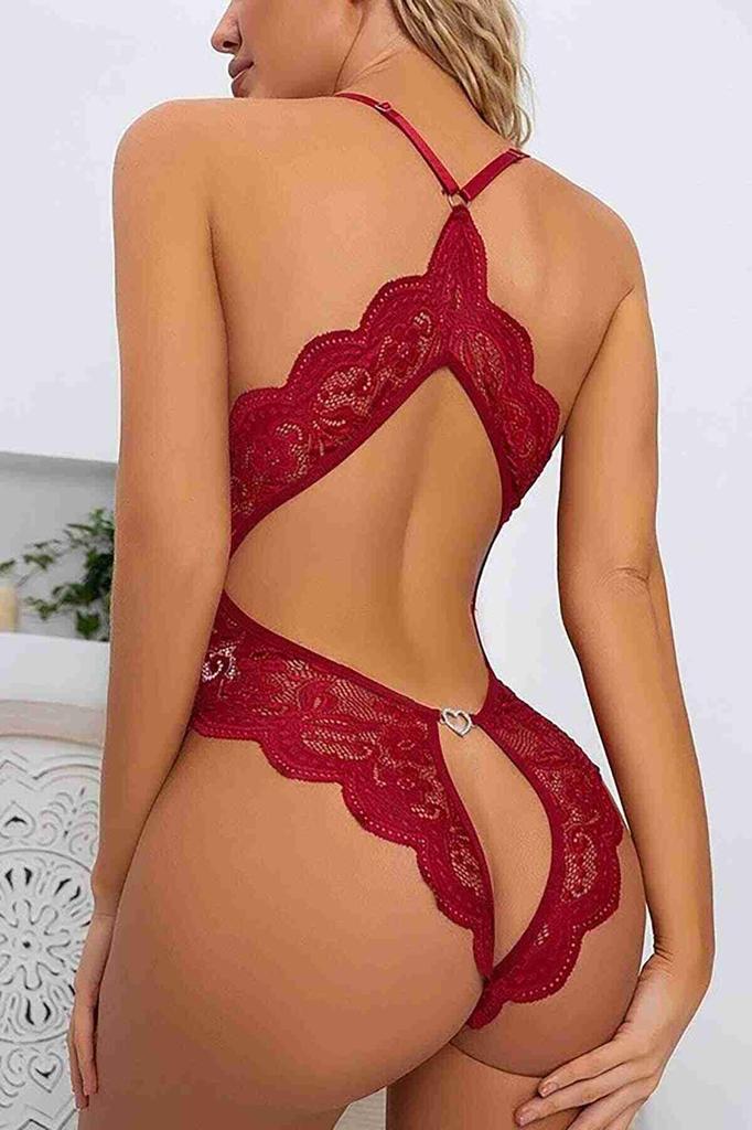 Merry See Lace Private Area Open Back Accessory Fancy Underwear Red