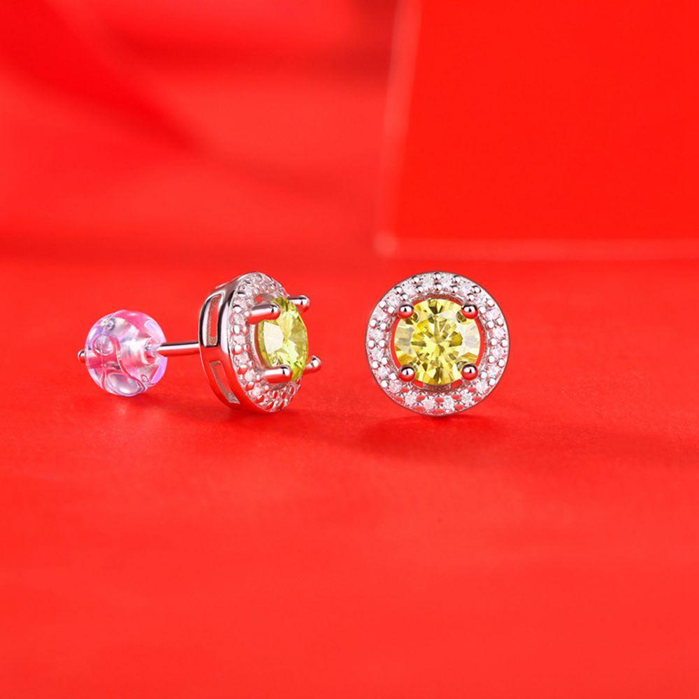 925 Sterling Silver 0 .5ct Round Cut Vvs1 Real Yellow Moissanite Diamonds Wedding Engagement Stud Earrings Fine Jewelry
