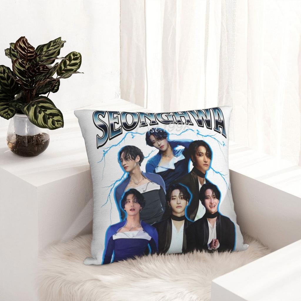 Seonghwa 90s Ateez Kpop Band Pillowcase Printed Polyester Cushion Cover Decoration Pillow Case Cover Home Square 45*45cm