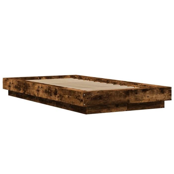 VidaXL Bed Frame with LED Lights Smoked Oak 75x190 Cm, Bedroom Furniture, Bed Base, Pallet Bed, Bed, Bed 3281158
