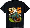 Rollin Into 5 Vintage Train 5th Birthday T-Shirt