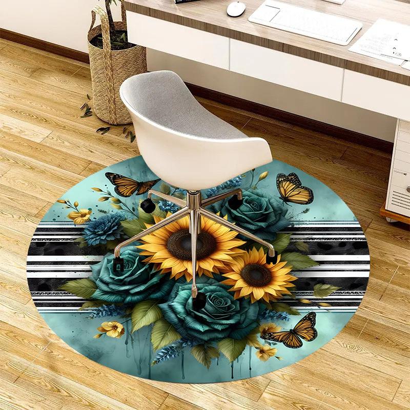

1pc Office Carpet Chair Mats Sunflower Bouquet with Butterflies Perfect for Decorating Office Chairss, Or Bedrooms.YDT578 80cm by 80cm