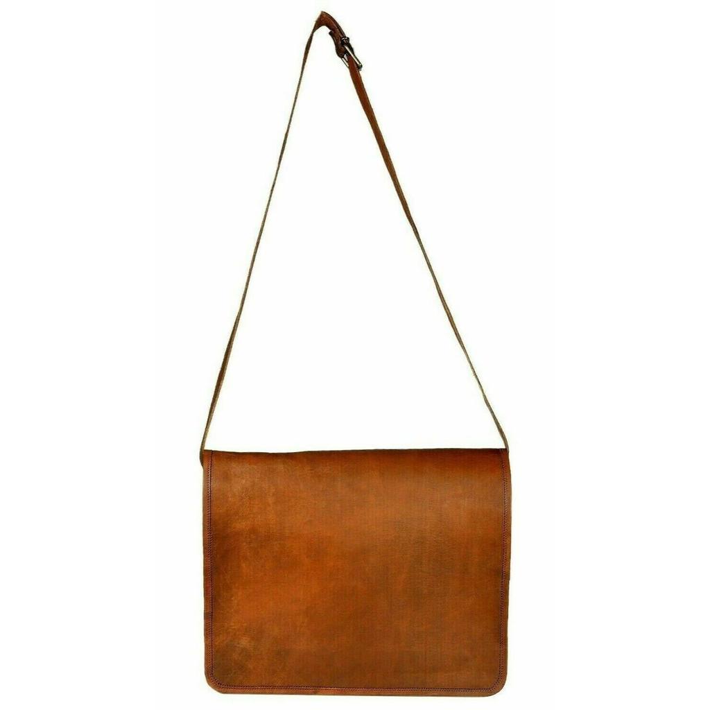Veske Lær Geit Menns Vintage Laptop Messenger Brun Koffert Ekte Skulder
