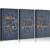 3Pcs Blue Gold Pirational Office Wall Art Piring Motivational Positive Quote Botanical Posters Paintings Pictures Wall Decor Canvas Print Artwork for