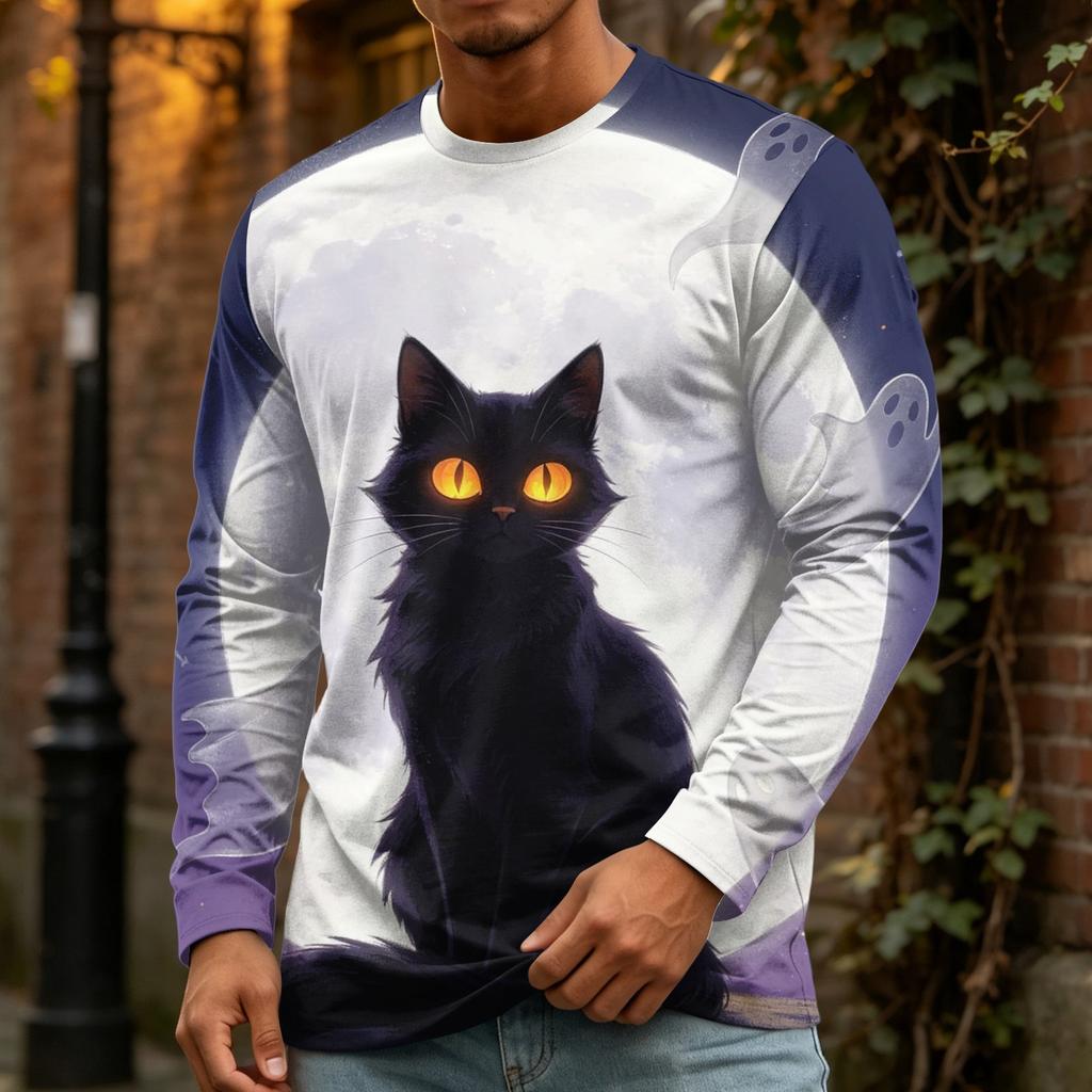 Men's Halloween Printed Crewneck Long Sleeve Top Casual Loose Fit