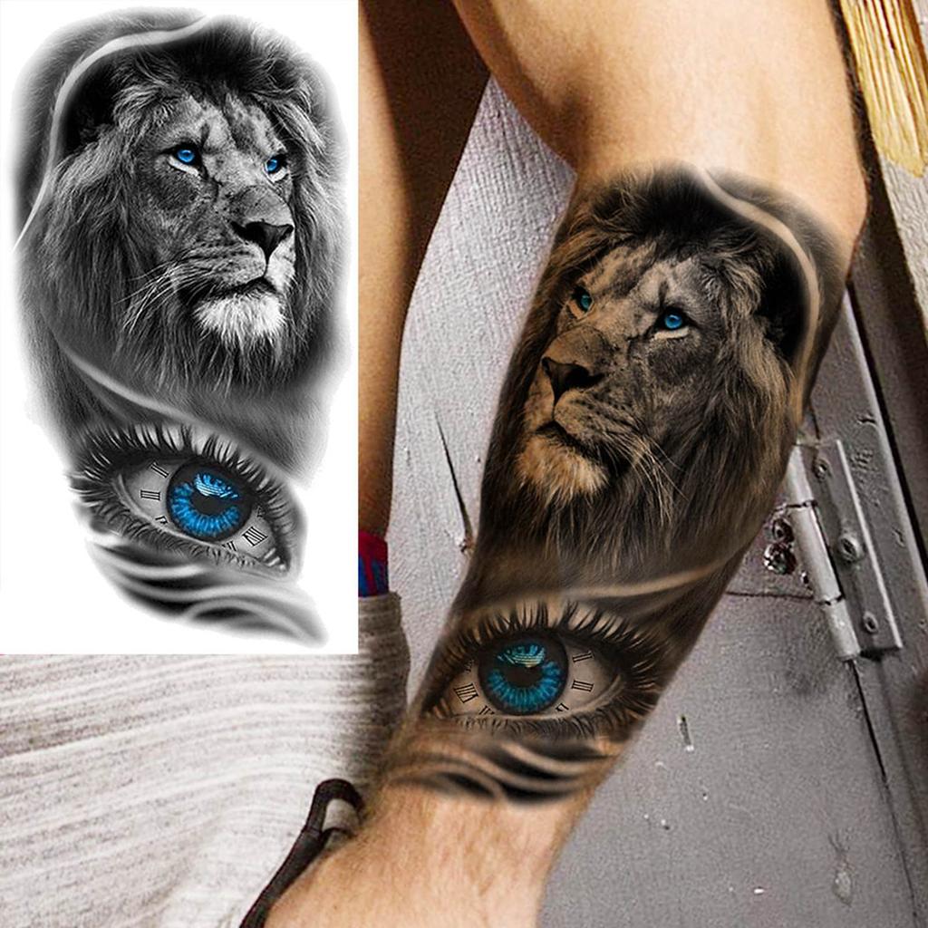 1 Blatt Realistische Falsche Löwen Temporäre Tattoos Für Männer Erwachsene Frauen Übertragbarer Einweg-Tattoo-Aufkleber Wasserdichte Körperkunst