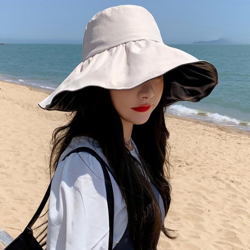 Summer Travel Sun Protection Hat Women Simple Solid Color Outdoor Casual Versatile Wide Brim Sunshade Fisherman Cap Breathable