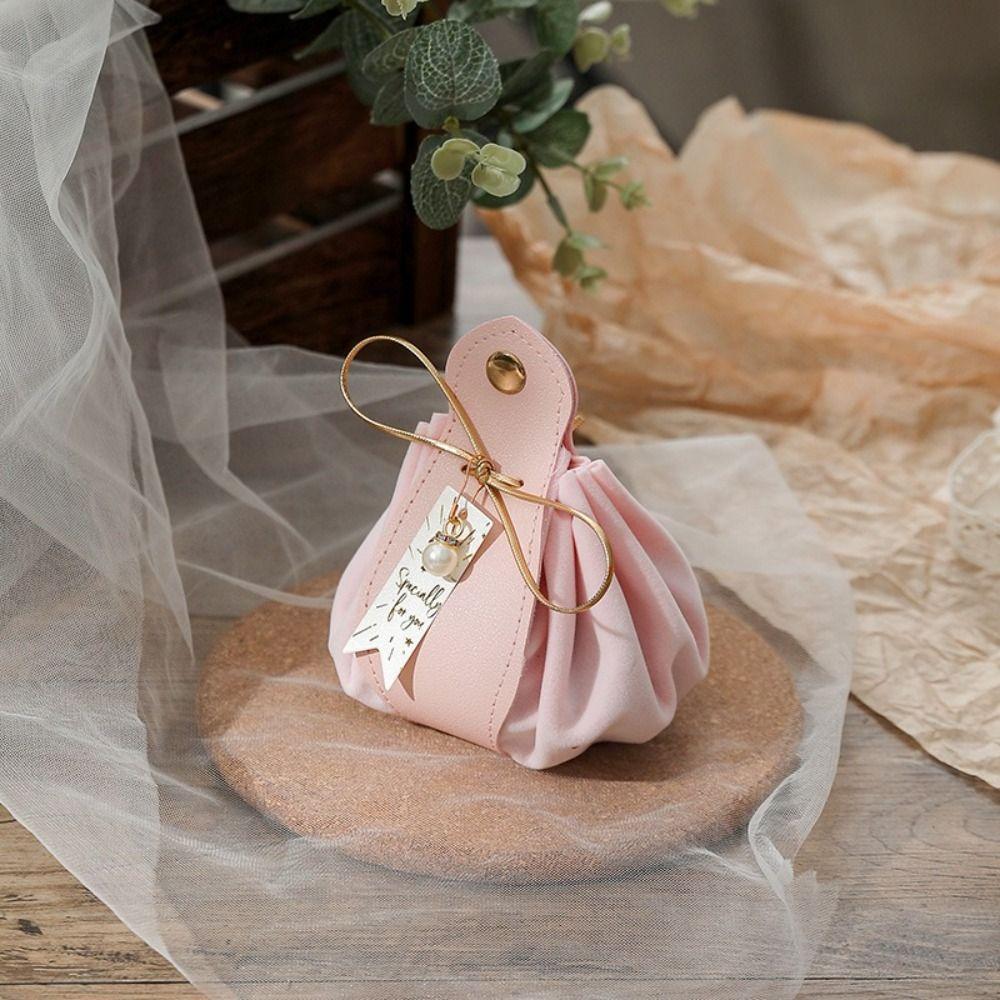 Pu Leather candy bags With Pearls Gift Party Candy Box Creative Gift Flannel Bag For Wedding