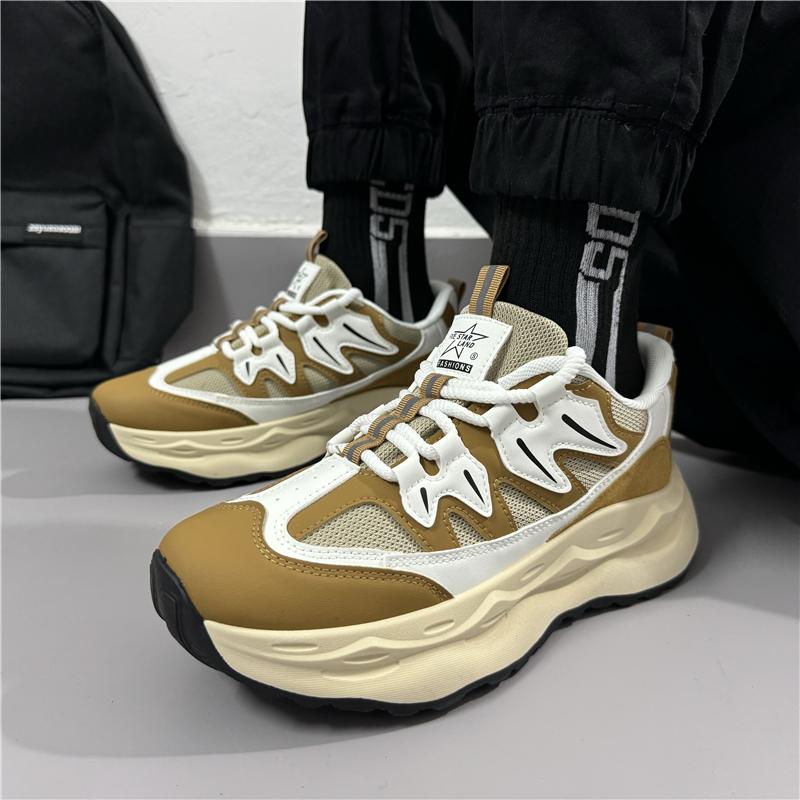 

Лето 2024 года, новые модные и трендовые мужские туфли для пап на толстой подошве, сетчатые дышащие и устойчивые к запахам, спортивные мужские туфли 39 коричневый