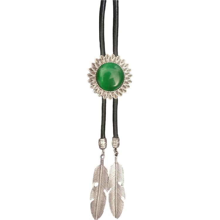 Braided Shoestring Flower Stone Bolo Tie Carved Charm Cowboy Necktie Necklace