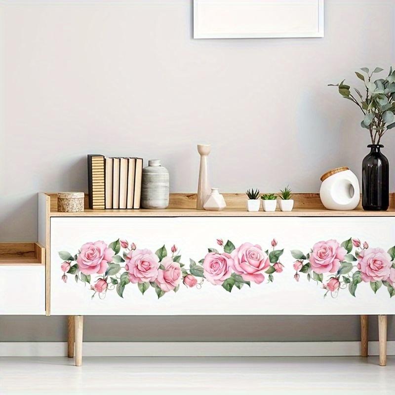 Rose and Green Leaf Floral Wall Sticker, Self-adhesive PVC Waterproof Mural, for Living Room, Bedroom, or Wardrobe Decoration Removable Home Wall Art