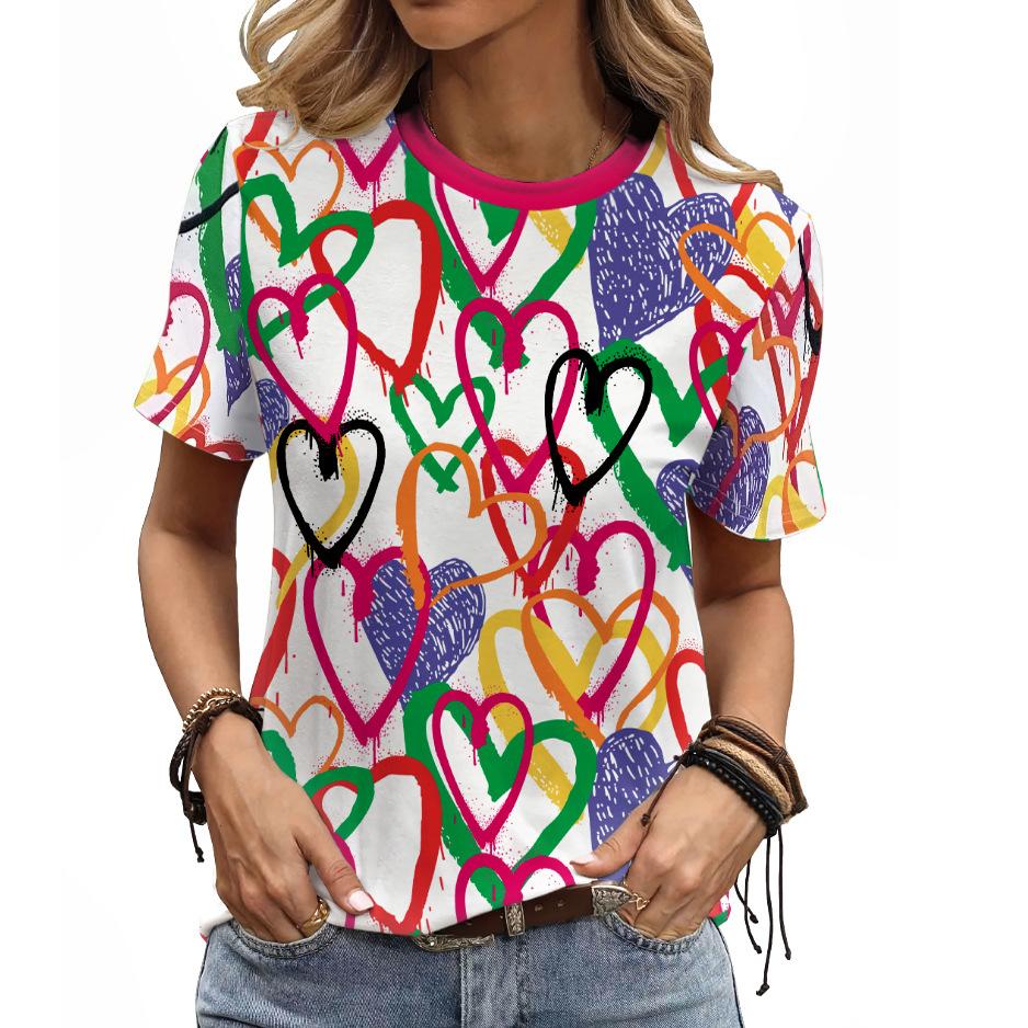 Summer Round Neck Abstract Creative Patterns 3D Print Top Fashionable Casual Short Sleeved Women's T-shirts