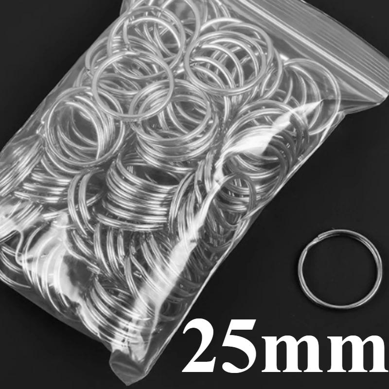 100/20Pcs DIY Polished Silver Keyring Stainless Steel Hole Round Key Ring Chain Rhodium Plated Round Split Keychain Wholesale