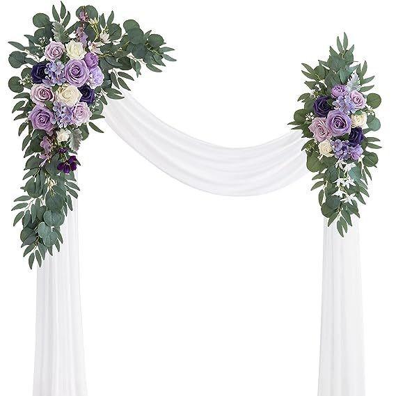 Cortina de arco artificial gaze chiffon simulação flor três peças decoração para festa de casamento