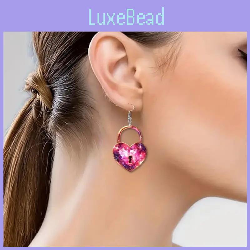Heart Shaped Sweet Lock And Key Design Acrylic Women Pink Earrings Jewelry