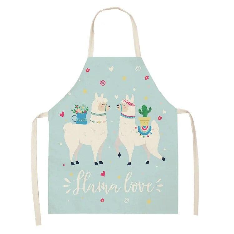 Avental de algodão e linho da série Cute Alpaca Avental de cozinha Babador para cozinhar e assar em casa Ferramenta de limpeza e antiincrustante
