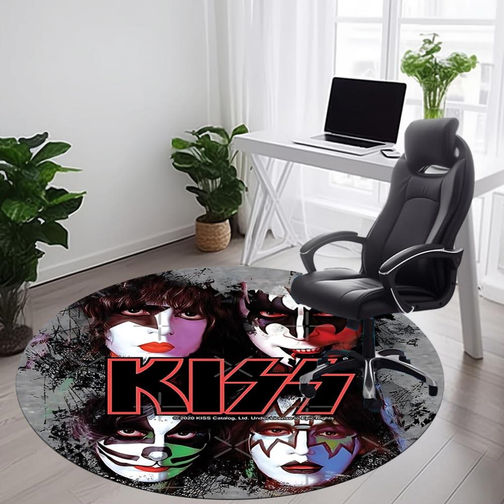 1PC KISS Band Merchandise Office Round Rug - Perfect for Office or Study Decor, Machine Washable, Non-Slip Backing, Decorative Floor Mat