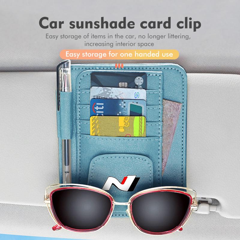 Car Sun Visor Storage Bag Sunglasses Organizer Holder Card Clip For Hyundai N Line I20 I30 Sonata Tucson Azera Elantra Veloster