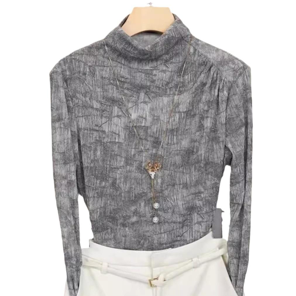 Podzimní Nový Temperament Slim-fit a Tenké Tričko s Dlouhým Rukávem Dámský Top Tištěné Tričko