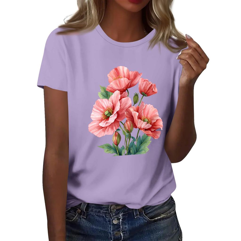 Mote Casual Dameskjorte med trykk, rund hals, korte ermer