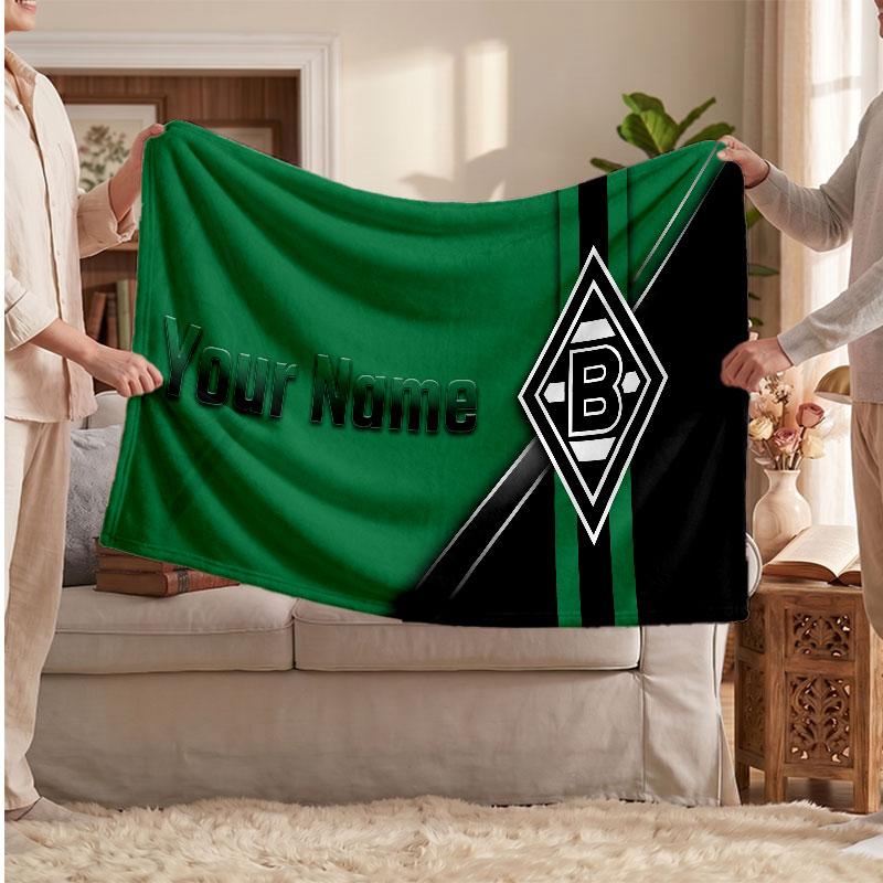 Borussia Mönchengladbach Personalisierte Fleecedecke Mit Fußballlogo, Individueller Name Text Weich Warm Zuhause Überwurfdecke