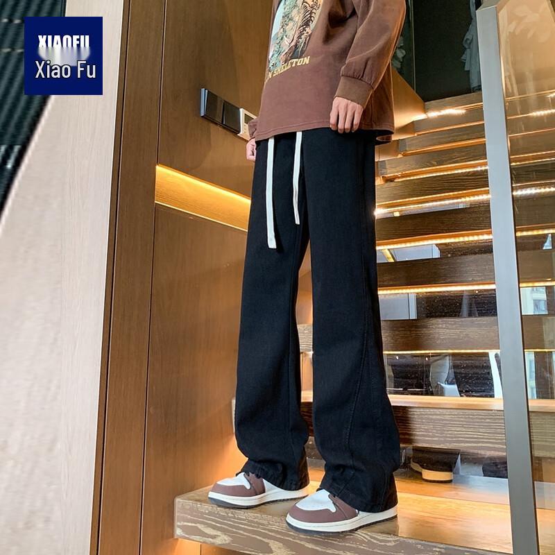 

Men s Retro Washed Drawstring Straight Denim Jeans 3XL