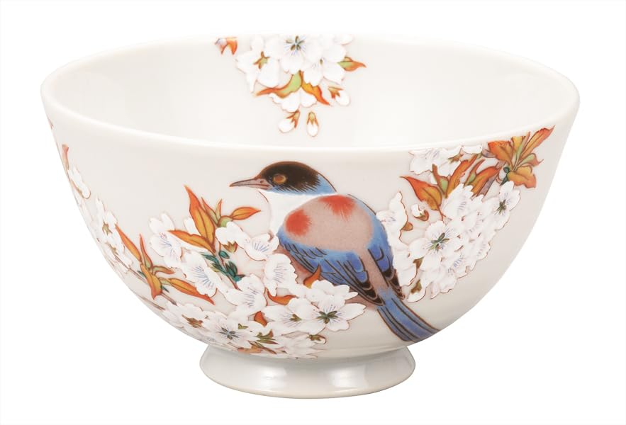 Kutani Ware Iwataya Lightweight Rice Bowl - Mountain Cherry Blossom and Bird K9-468