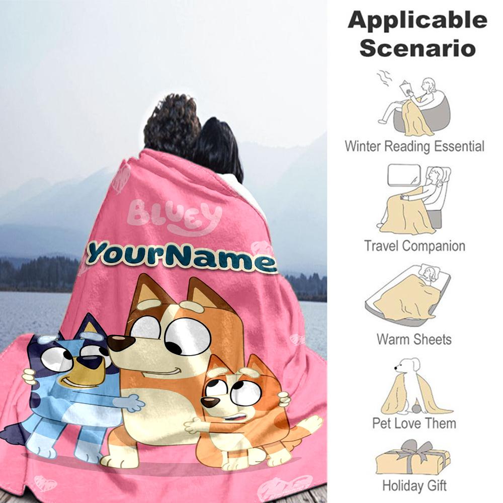 Bluey 95 Customize Text Blanket Gift Customizable Blanket Ultra-Soft Throw For Livingroom Living Room Couch Chair Four Seasons Universal