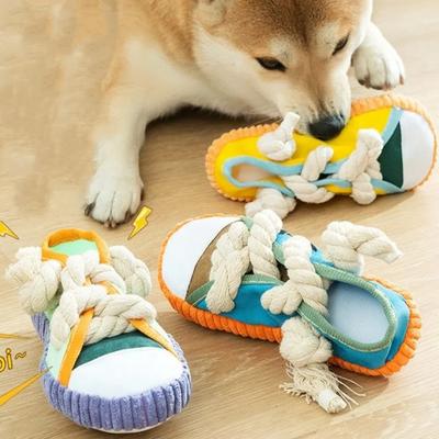 Chewing Vocalize Pet Cotton Rope Slippers Bite Resistant with Cotton Rope Pet Bite Toys Oxford Candy Color Dog Sound Making Toys