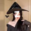 Dark COS Witch Hat Halloween Costume Prop with Wide Brim