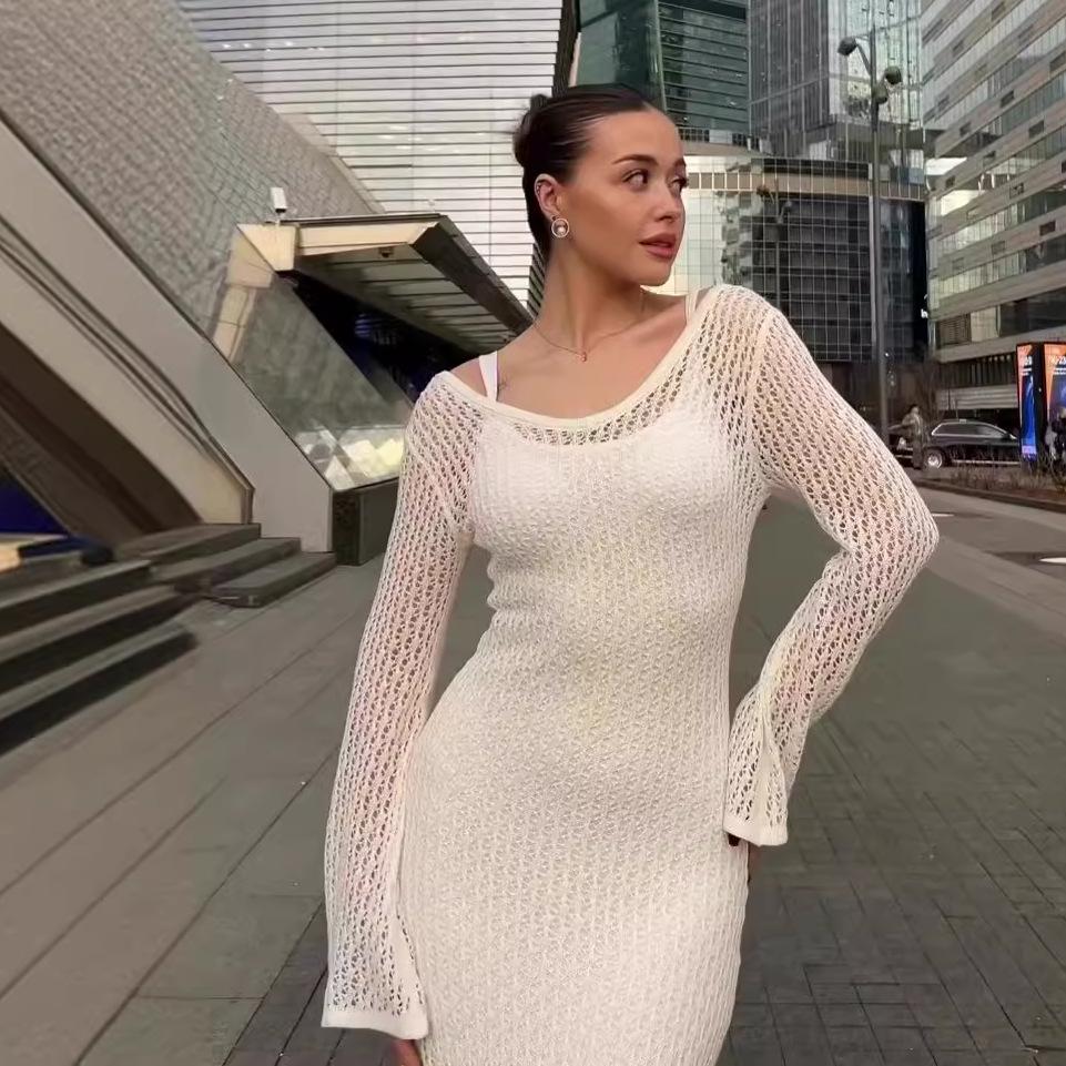 

2024 Летняя Сексуальная Мини-юбка с Вырезами и Прозрачной Вставкой - Однотонная Накидка с Облегающим Кроем M белый