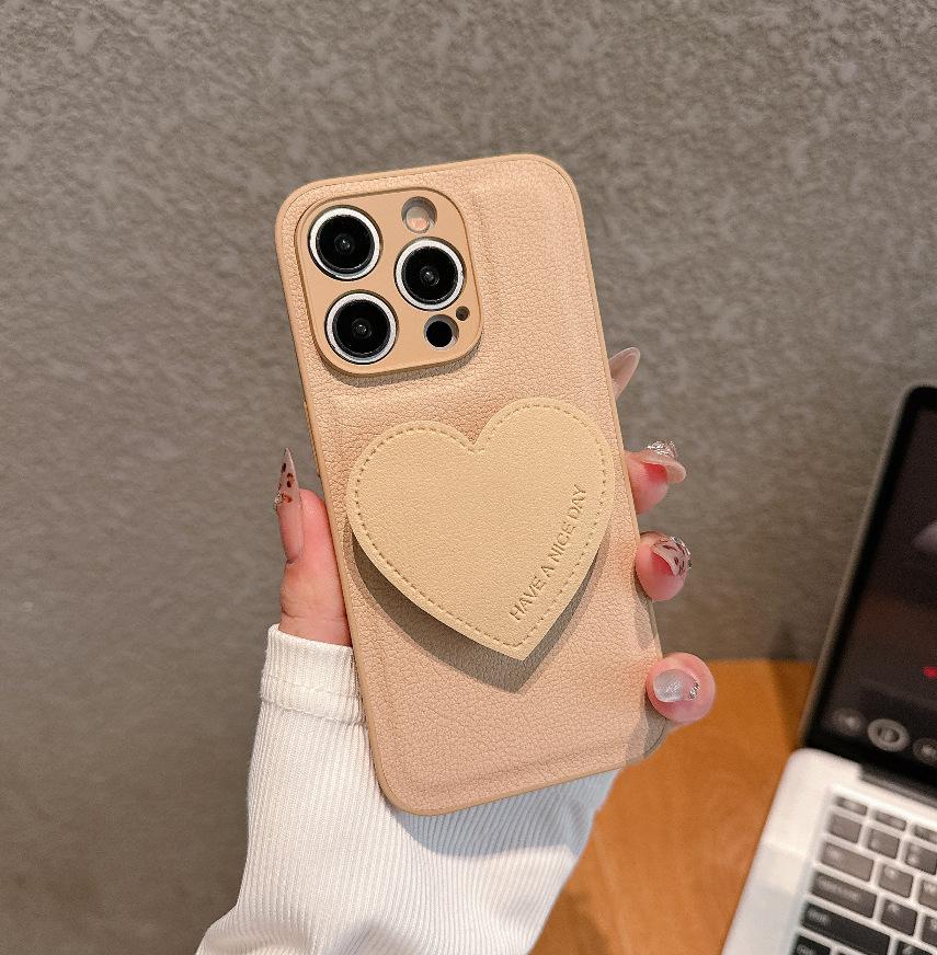 

PU Leather Heart Stand Case for iPhone 15/16 Pro Max - Stylish Design for Women 16 Pro
