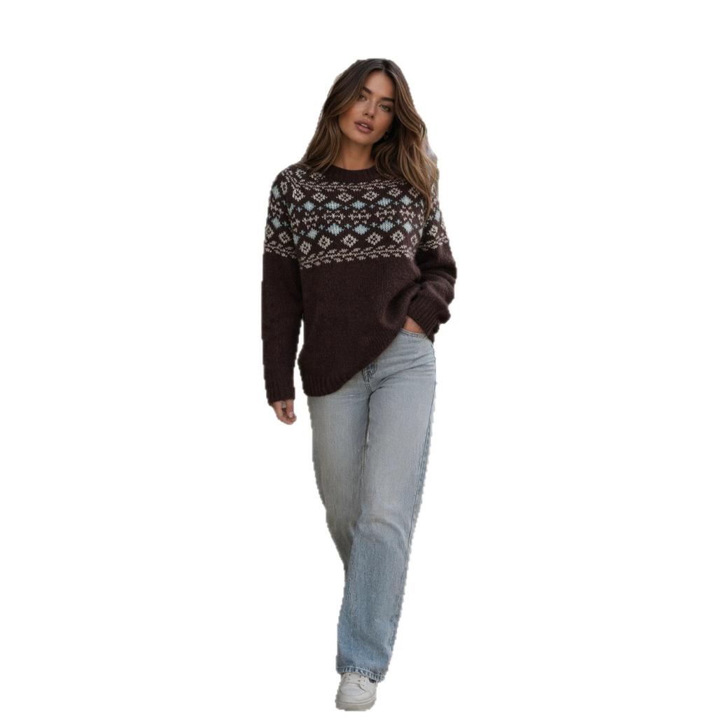 Autumn and winter new retro Nordic jacquard design daily stacking casual outer jacquard knitted sweater women