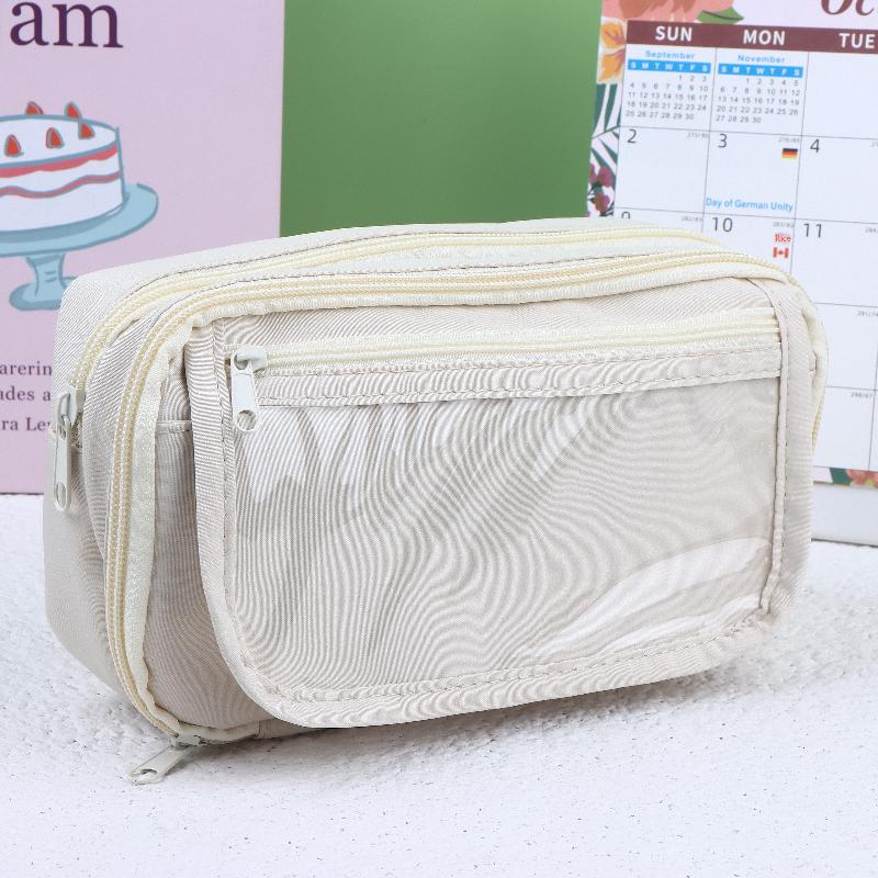 

9-Layer Large Capacity Pencil Case With Transparent Compartment And Magnetic Button Flip For Retrieval бежевий