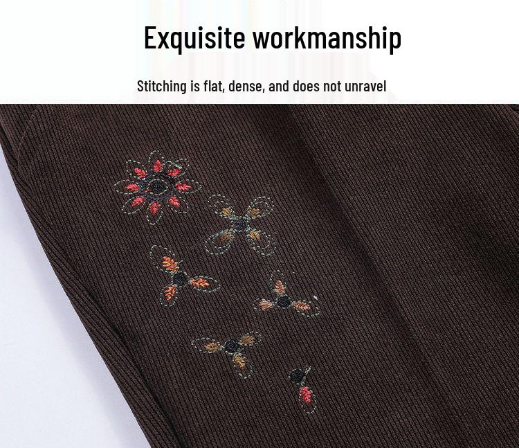 Women's Plus Size High Waist Corduroy Pants for Middle-aged & Elderly - Autumn/Winter, Thickened Velvet, Straight Leg, Mom & Grandma Fit