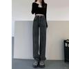 Women's High Waist Velvet-Lined Wide Leg Jeans - Black & Gray, Warm and Slimming, Floor-Length, Casual Straight Fit for Autumn/Winter