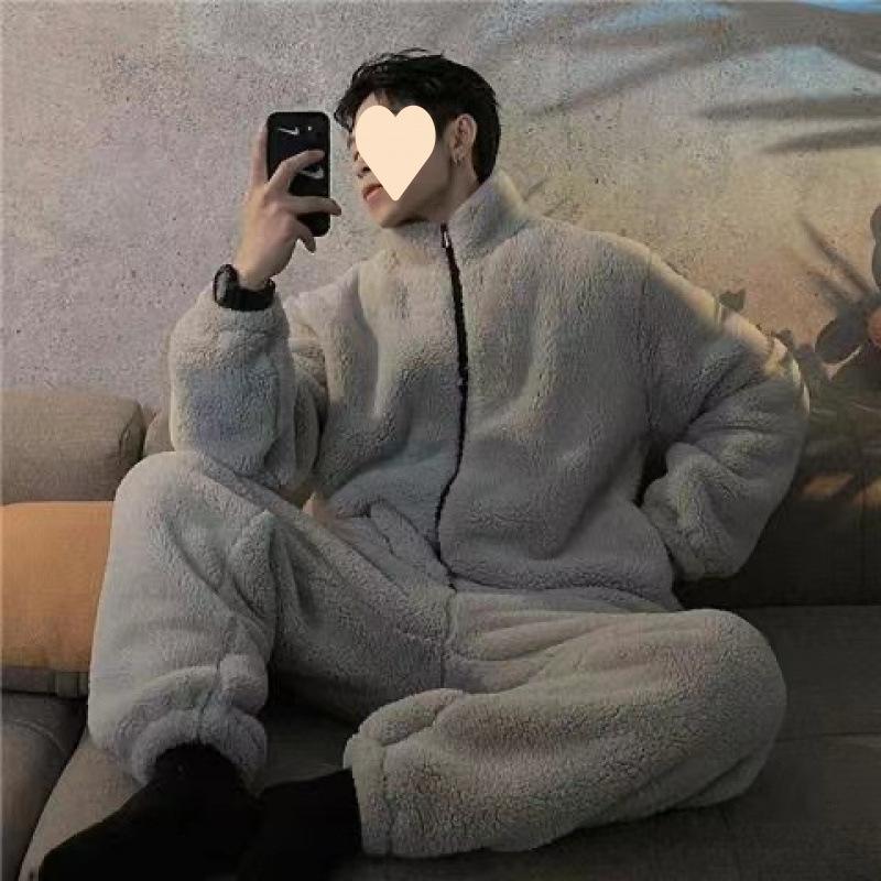 

Зимние мужские пижамные комплекты, толстые теплые фланелевые пижамы, комплекты из 2 предметов, одежда для сна с длинным рукавом, домашняя одежда, повседневная пижама XXL серый