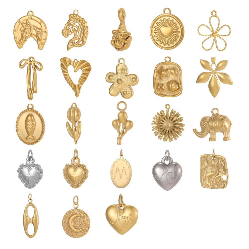 3PCS/LOT CARLIDANA Gold Plated Stainless Steel Charms, Flower Animal Heart Bow Pendants for DIY Necklace Jewelry Making