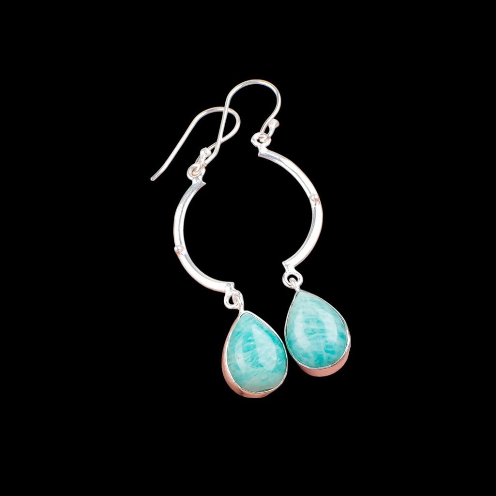 Natural Amazonite Gemstone 925 Sterling Silver Jewelry Handmade Earrings 2.60" EE-43-25