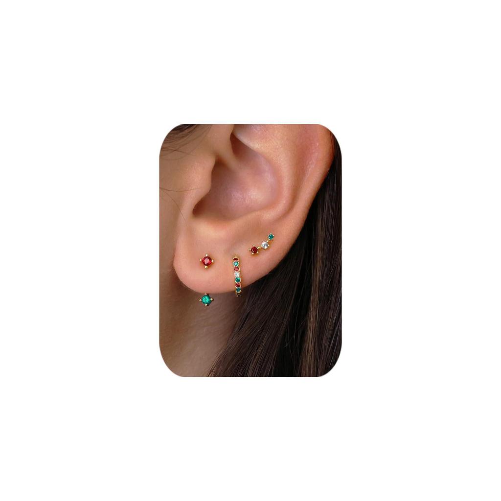 Colorful Zircon Stud Earrings: Versatile Cartilage Jewelry for Christmas